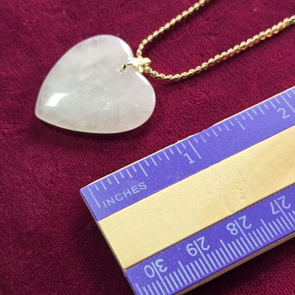 Vtg Rose Quartz Heart Shaped Pendant Necklace Natural Semi-precious Gemstone 23" - Picture 7 of 7